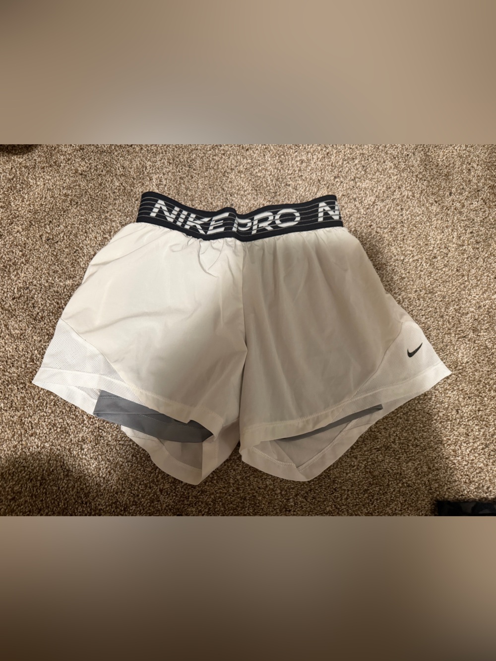 Nike White Athletic Shorts with Black Branded Waistband